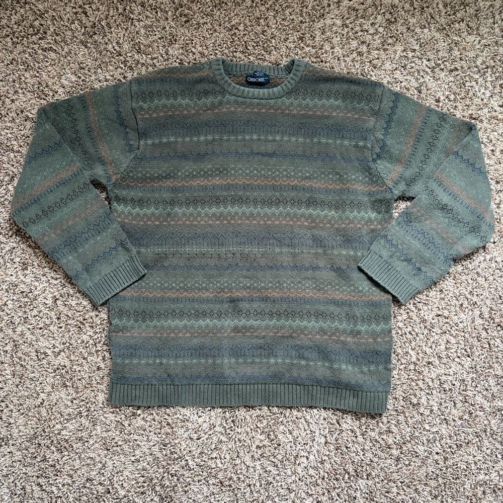 Vintage Cherokee Knitted Green Sweatshirt Mens XXL Crew Neck 90s